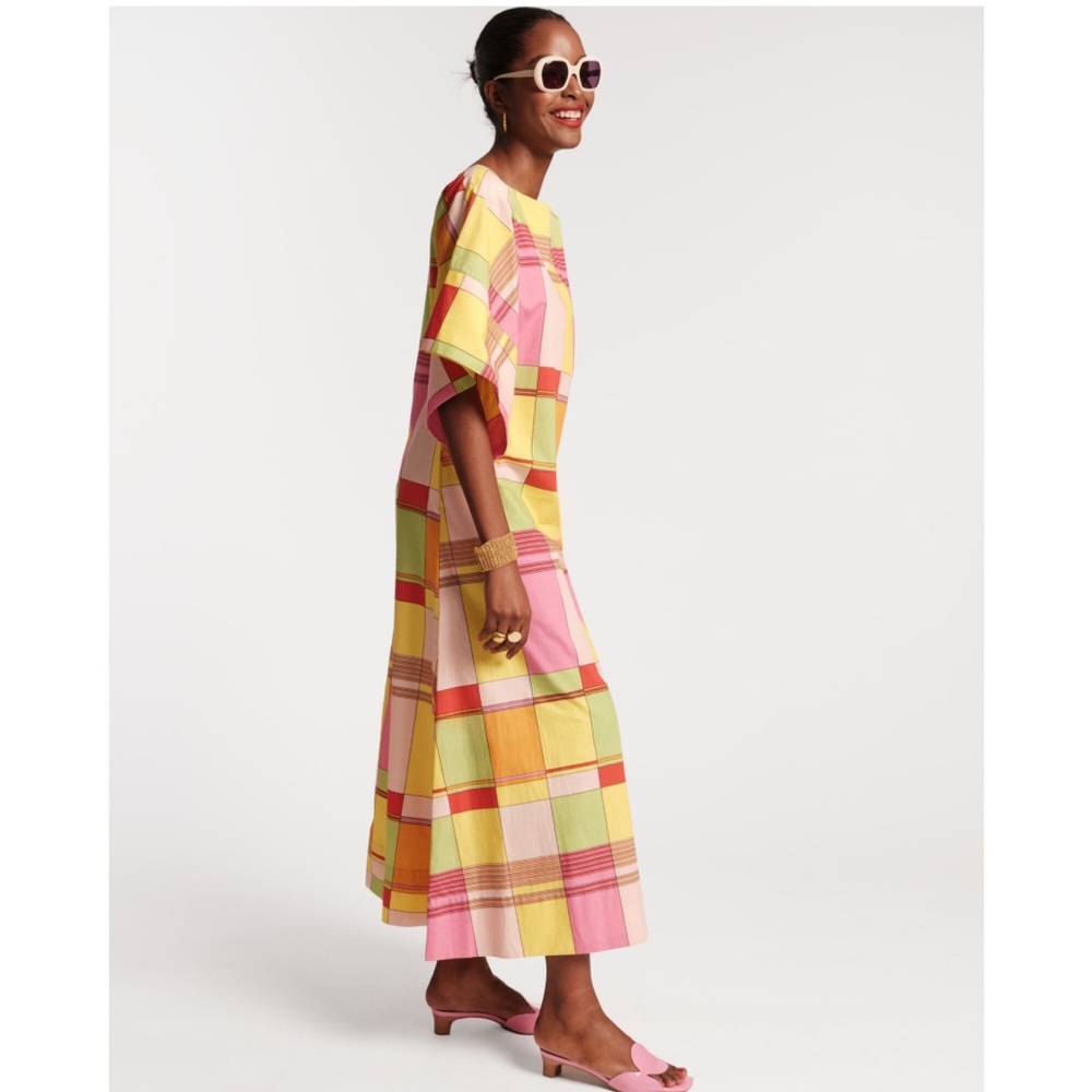 Tuckernuck Frances Valentine Yellow Colorblock Plaid Spinnaker Maxi Dress NWT